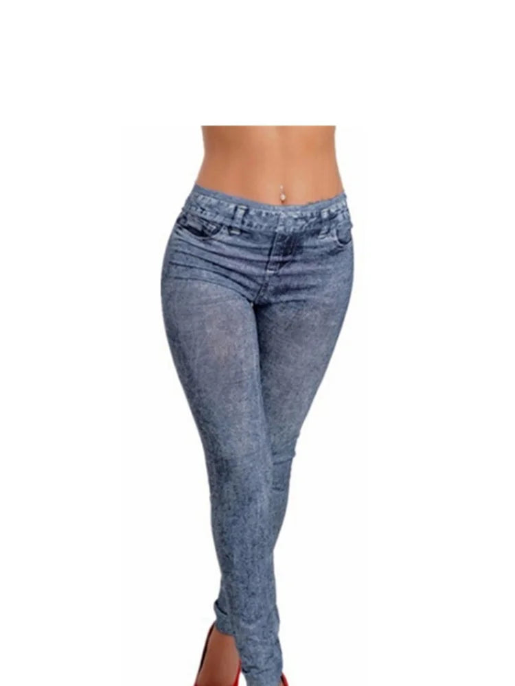 Women Plus Size Stretch Denim Faux Jean Pants in Blue