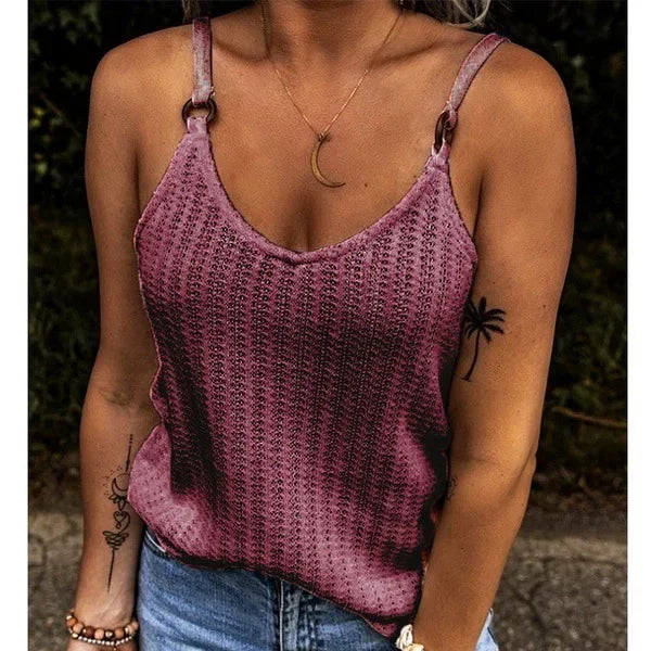 Trendy Women's Solid Color V-Neck Sleeveless Tank Top