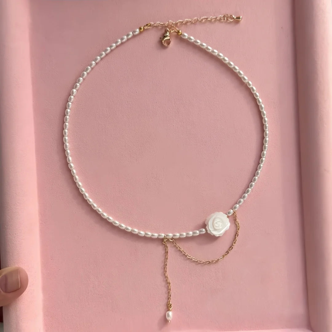 Gold Silver Minimalist Pearl Necklace for Women