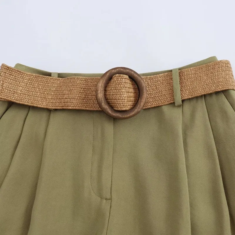 Y2K High Waist Baggy Shorts for Women with Belt