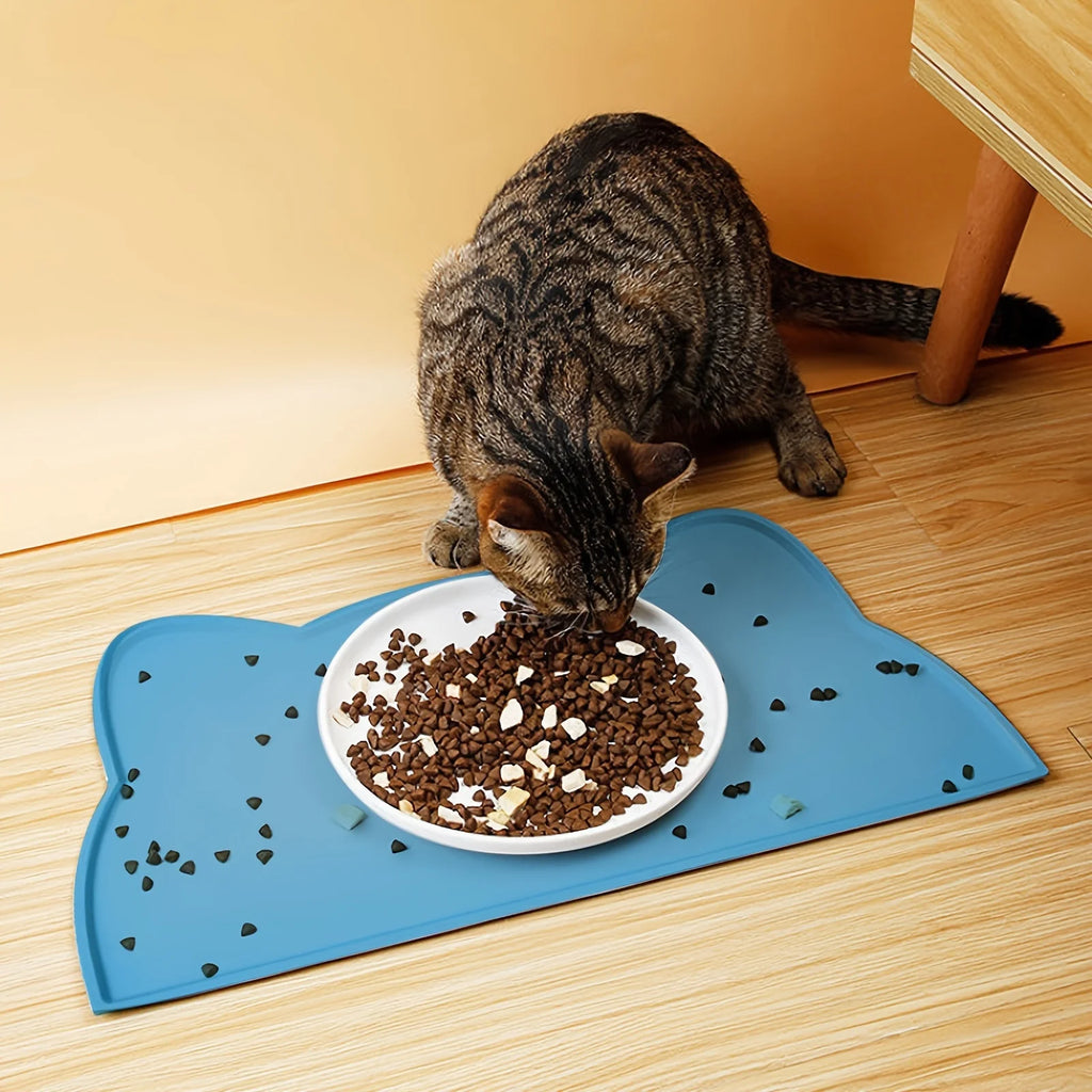 Adorable Cat-Shaped Non-Slip Pet Placemat for Clean Feeding
