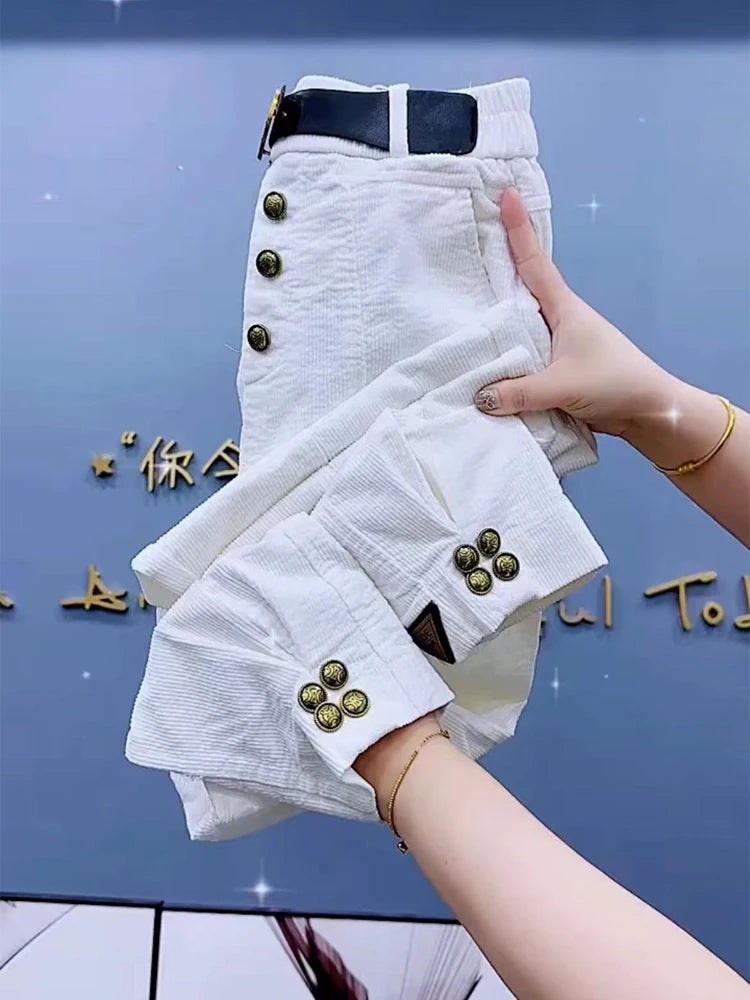 Women's Corduroy Harem Pants in Solid Color for Casual Wear