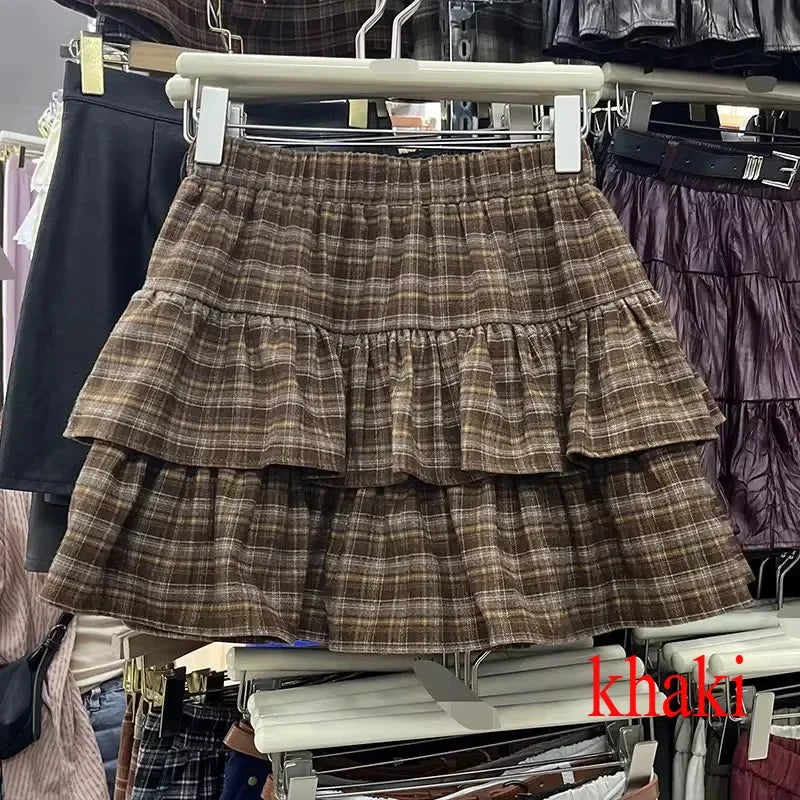 Japanese Y2k Ruffled Plaid Skirt for Women in Casual Style