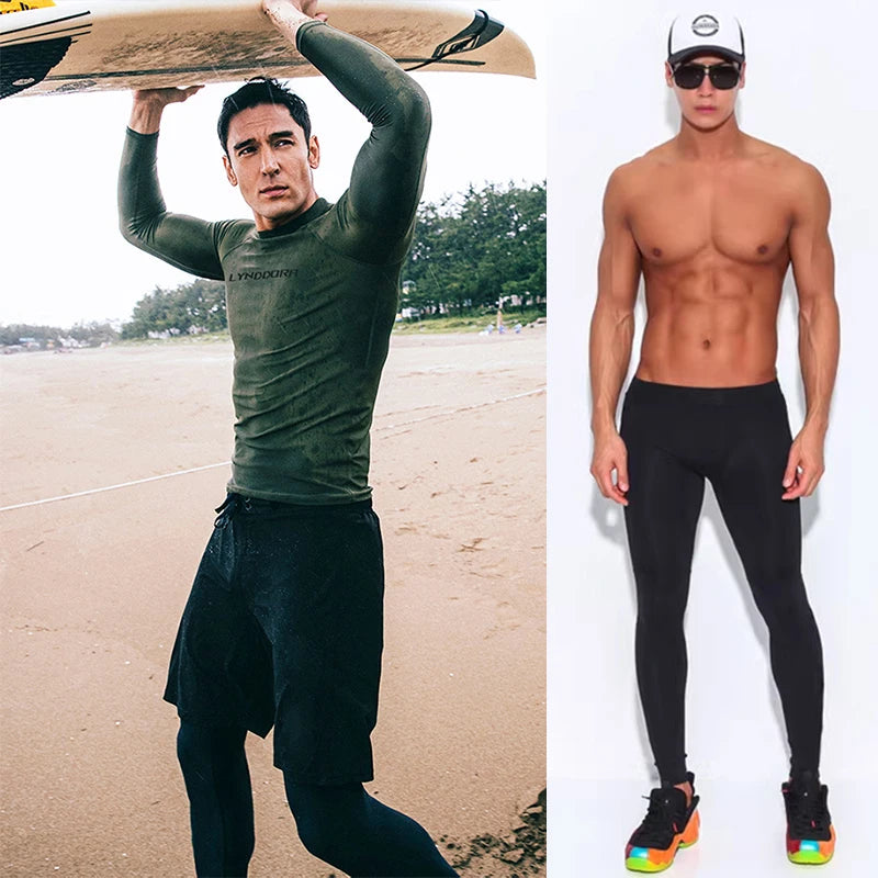 New Men Swimming T-shirt Swimsuit Beach UV Protection Rash Guard Diving Swimwear Long Sleeve Surfing Suit Surf Clothes Rashguard