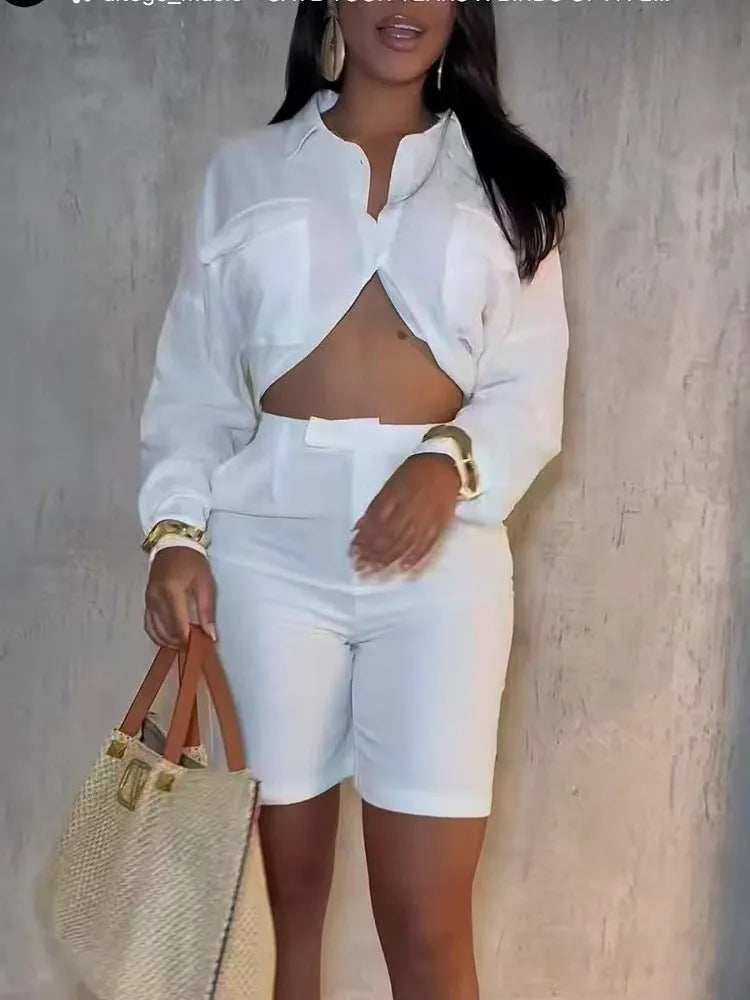 Sophisticated White Two Piece Set with Long Sleeves