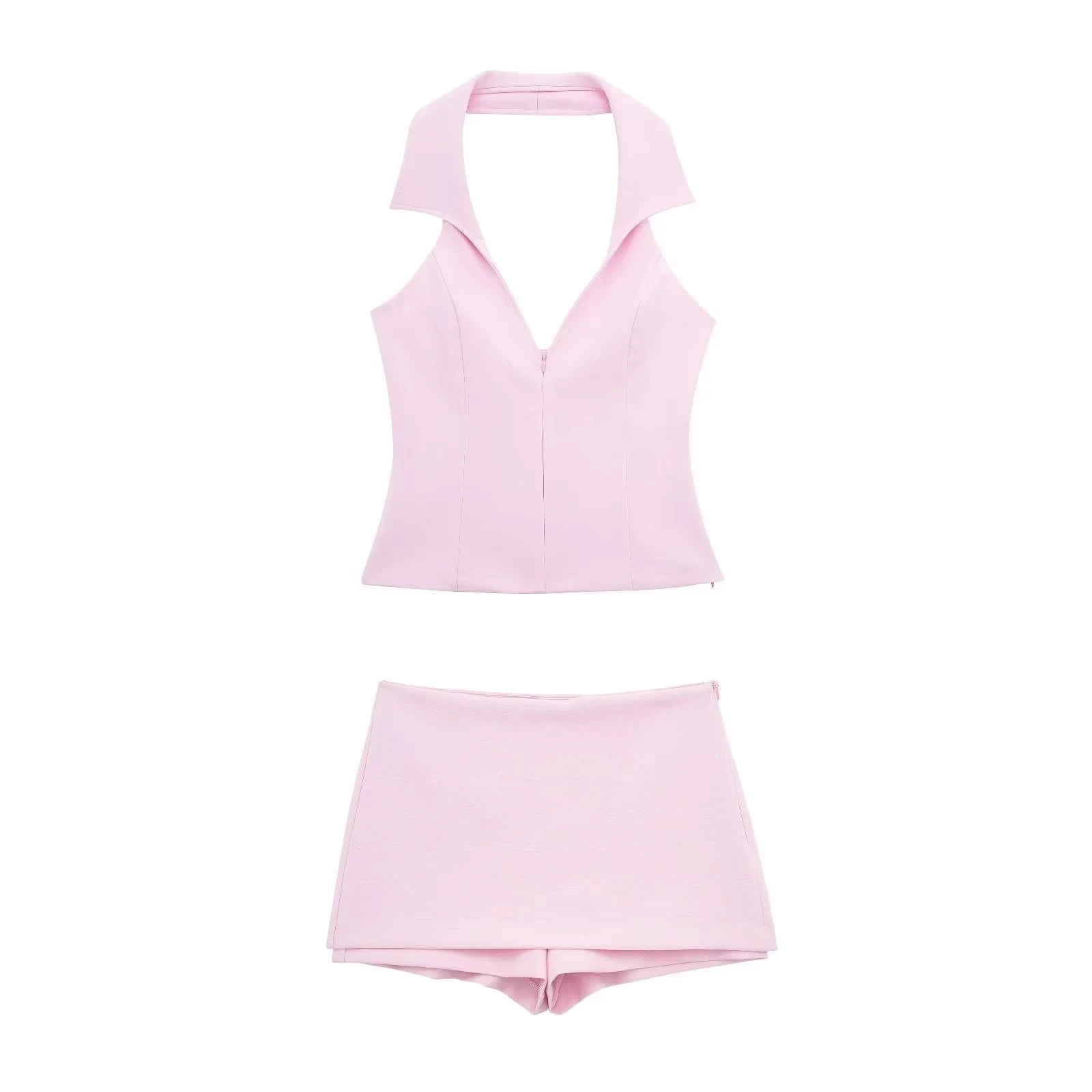 HH Women Chic Halter Backless Top and Shorts Set in Sweet Pink
