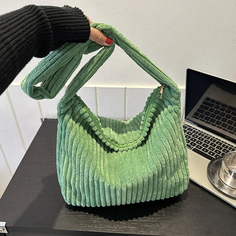 Corduroy Winter Tote Bag for Women Stylish Shoulder Bag