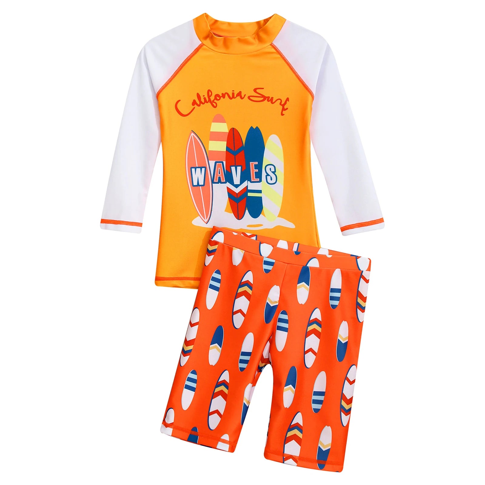 Boys 2 Piece Rash Guard Swim Set with Shorts for Summer