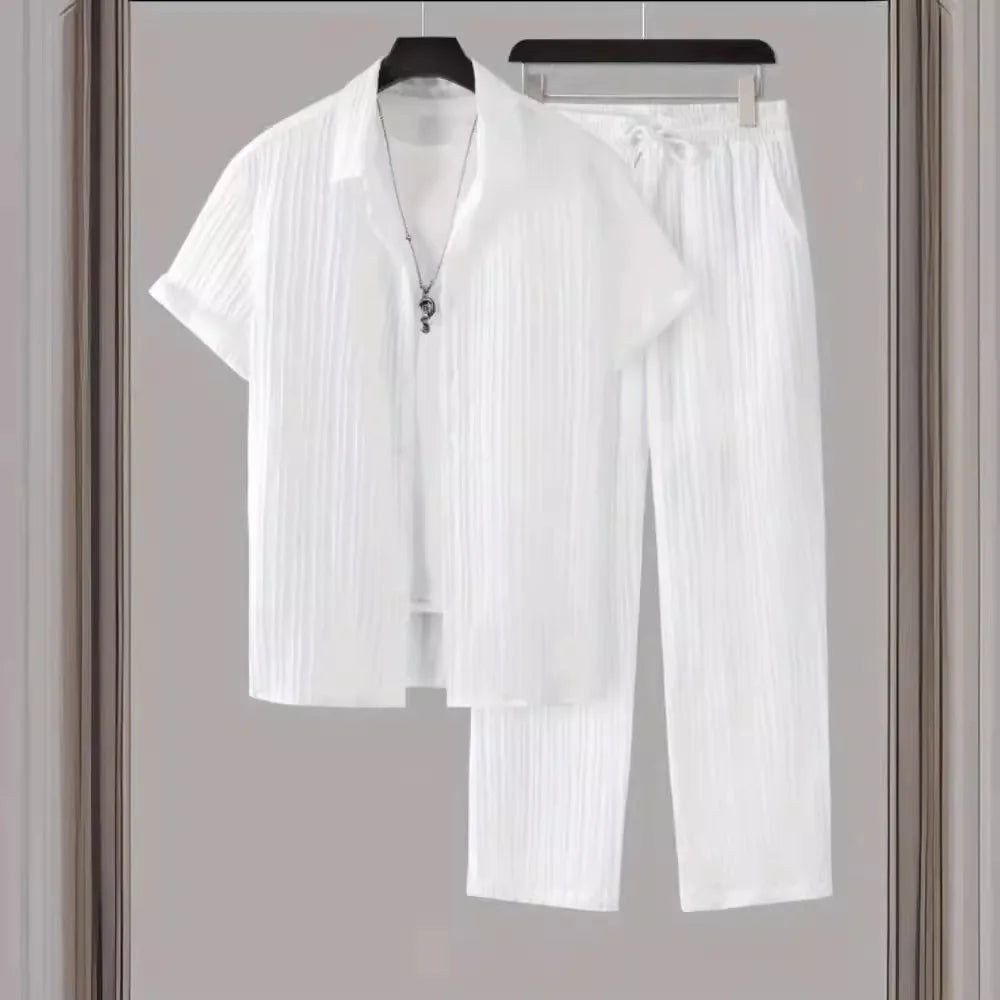Ayrbao Men's Casual Summer Suit Set for Travel and Leisure