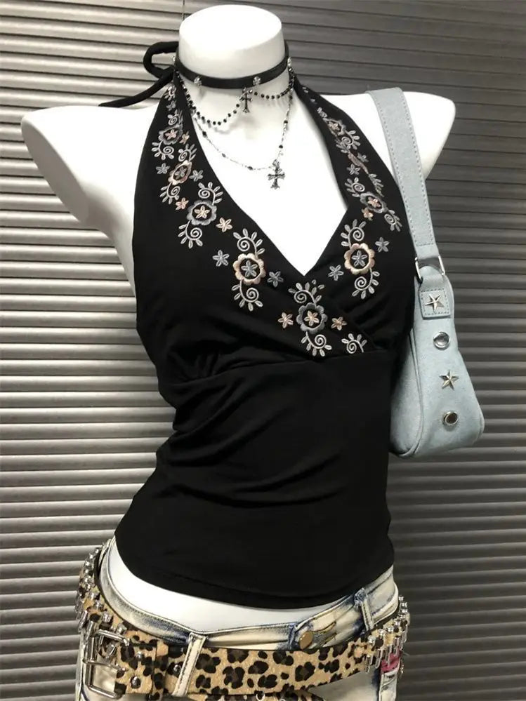 Floral Lace Halter Blouse for Women by ZHUOLIN