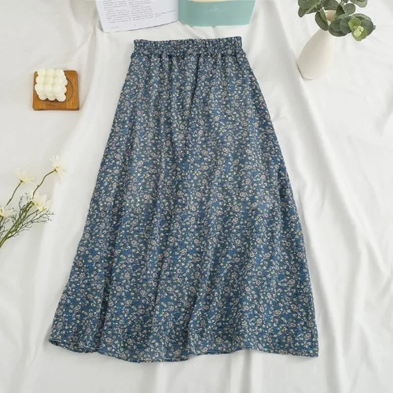 Floral Chiffon Skirt for Women - High-Waisted Beach Style