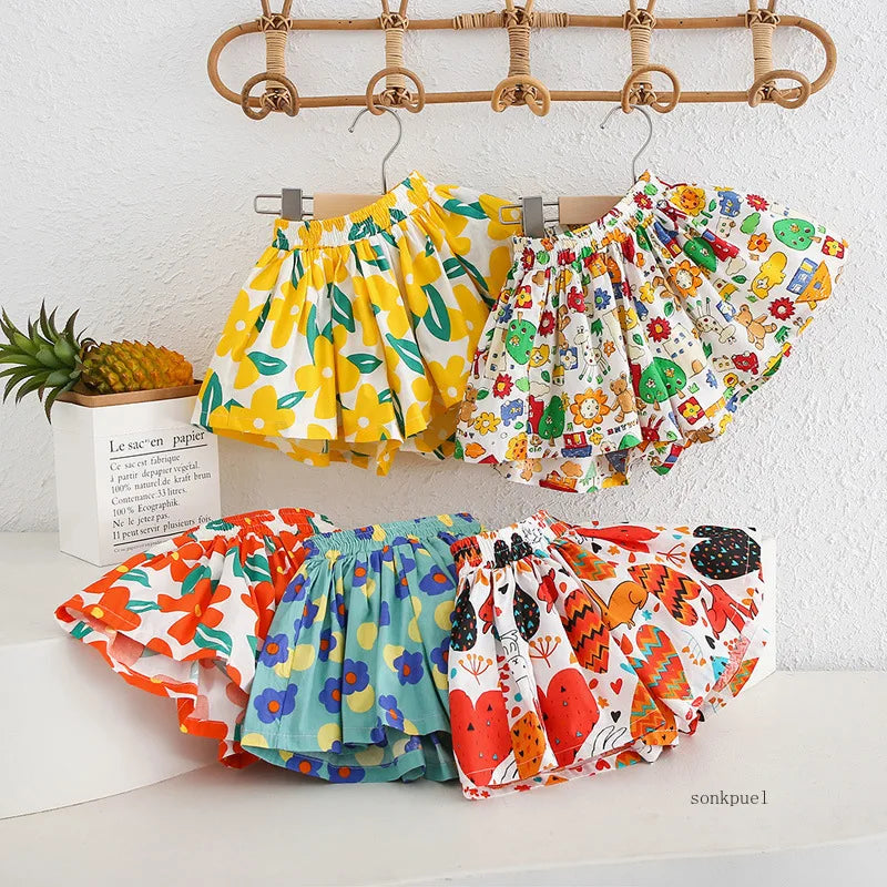 Cute Summer Cotton Girls Skirt Shorts for Kids 4-6Y
