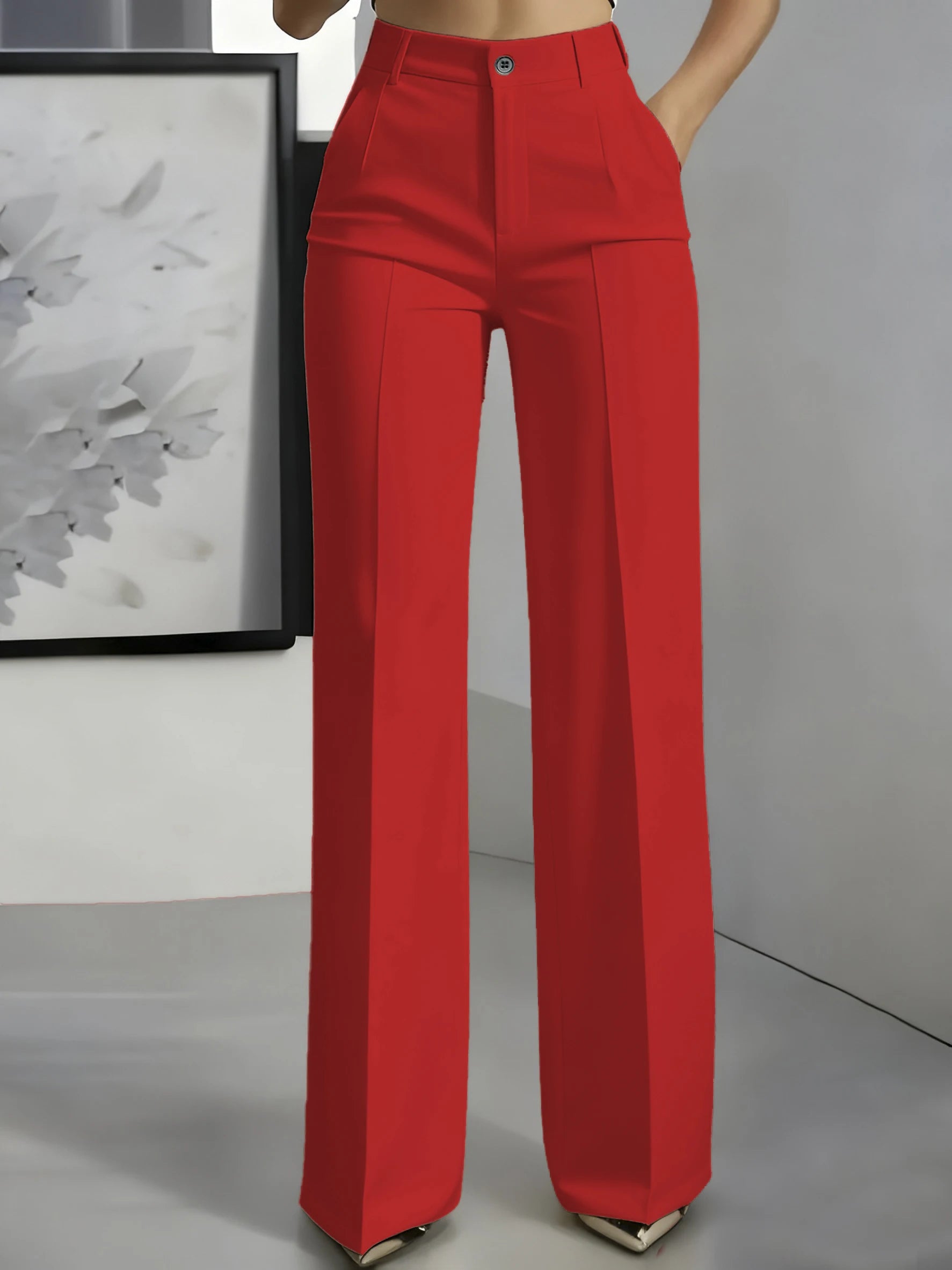 2026 Women's High-Waisted Draped Suit Pants in Solid Twill