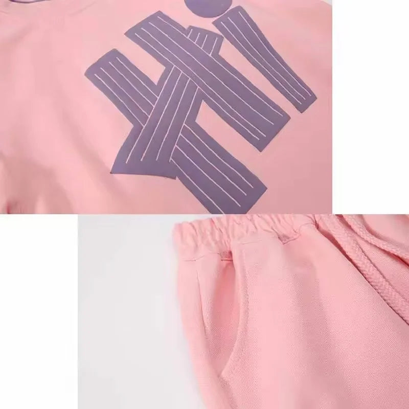 Summer Girls T-Shirt and Shorts Set in Pink and Purple