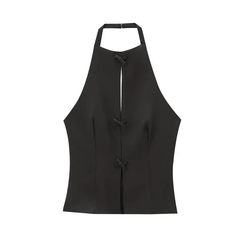 Tuularose Women's Summer Bow Backless Halter Tank Top
