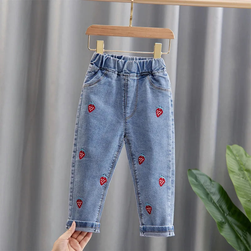 Girls Denim Pencil Pants with Elastic Waist for Casual Wear