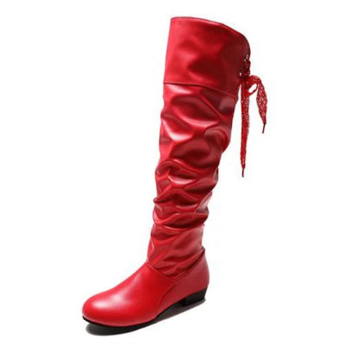 Stylish Knee High Boots for Women in Red, Black, and White