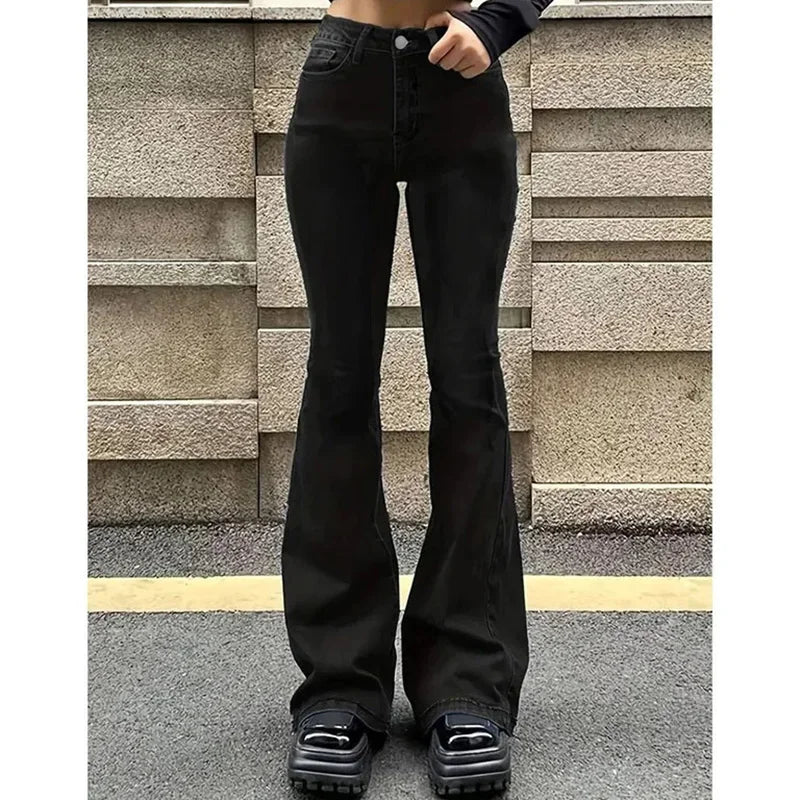 2025 Girls High Waist Flared Jeans for Women in Cotton Blend