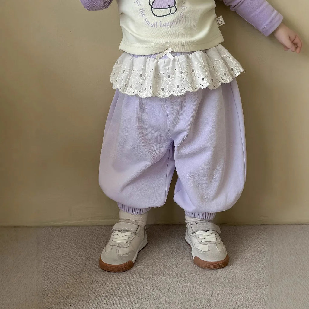 Girls' Casual Lace Sports Pants in Cotton for Autumn 2025