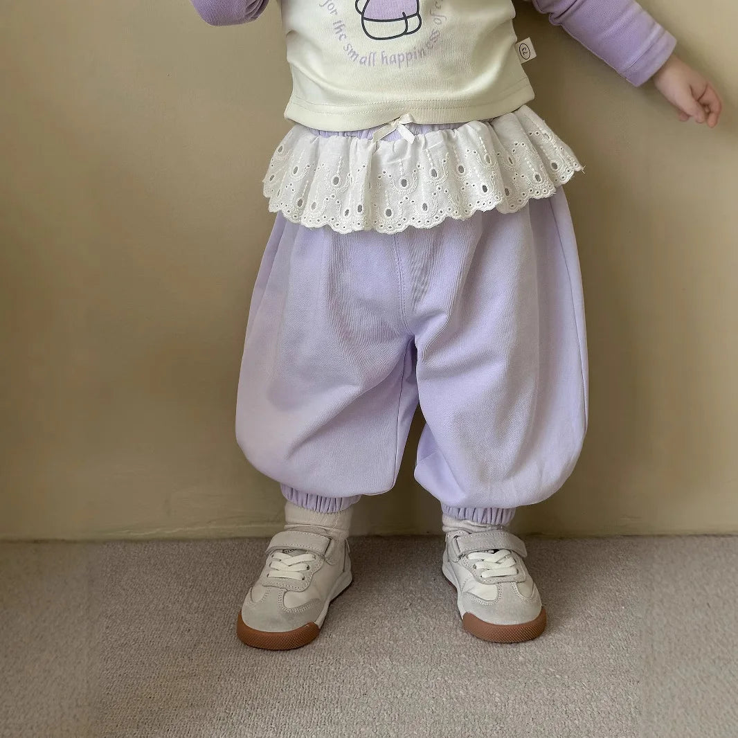 Girls' Casual Lace Sports Pants in Cotton for Autumn 2025