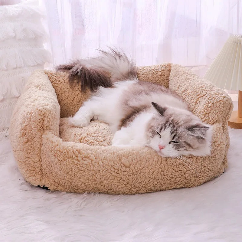 Cozy Plush Sofa Bed for Pets with Removable Cover