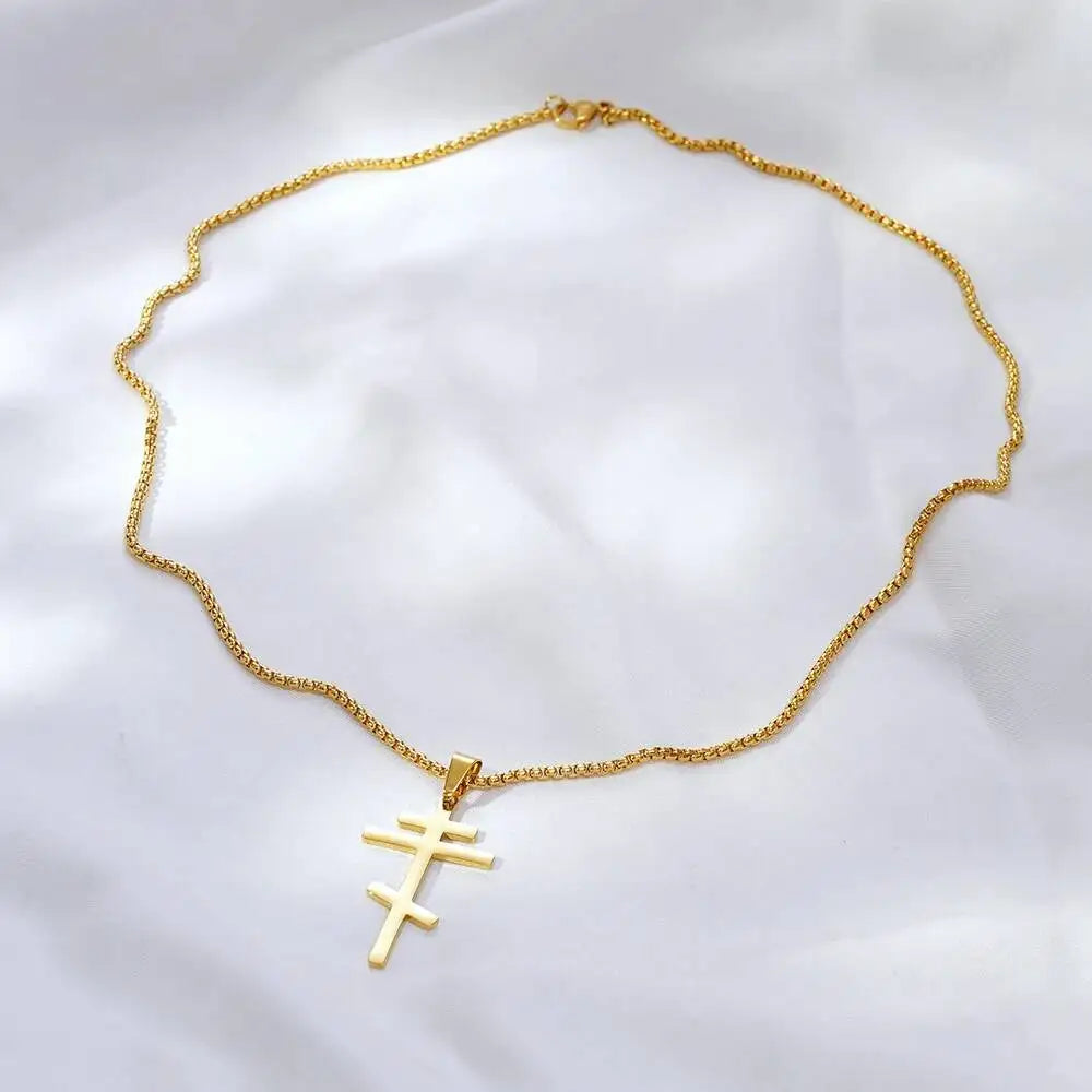 Stainless Steel Jerusalem Cross Pendant Necklace for Men