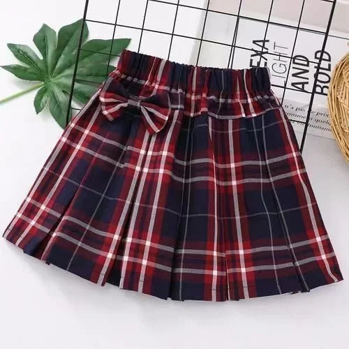 Vintage Plaid Pleated Skirt for Girls Ages 7-13