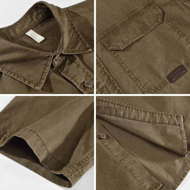 Men's Casual Summer Short Sleeve Cotton Cargo Shirt