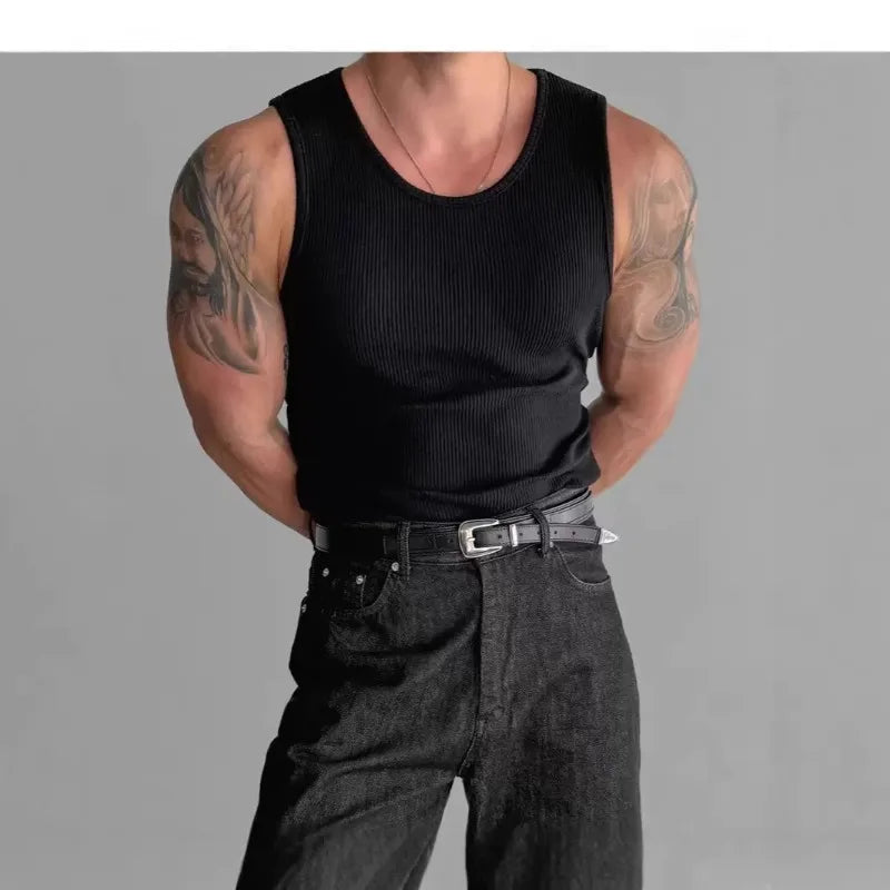 New Cotton Men's Casual Vest Solid Color Simple Fit Sports Fitness T-shirt Sumer Middle-aged Casual Sleeveless Shirt