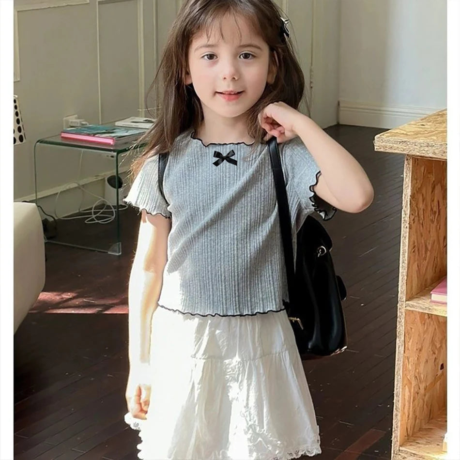 Girls' Korean Style Ice Silk T-shirt for Summer 2025