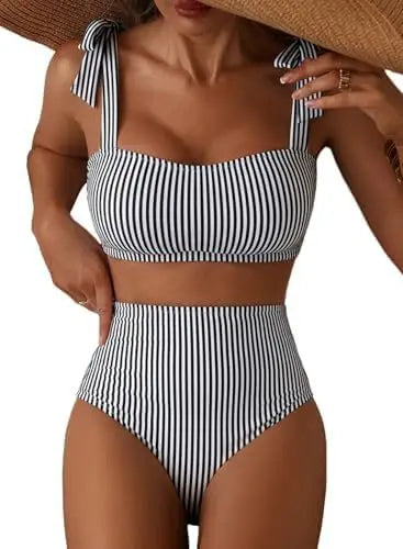 Striped High Waisted Bikini Set for Women by MALEY LifeStyle