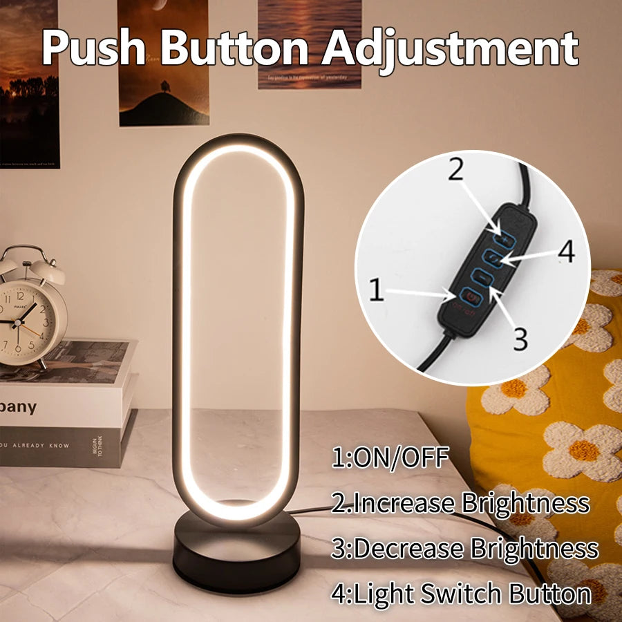 Dimmable LED Ring Table Lamp in Black for Bedroom and Living Room