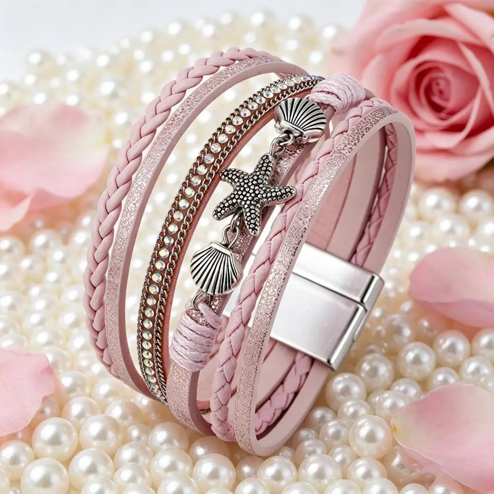 Multi-Layer Bohemian Faux Leather Braided Bracelet for Women