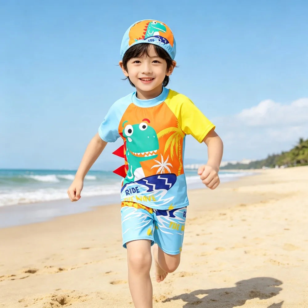 Boys Cartoon Swimwear 3 Piece Set for Ages 3 to 12