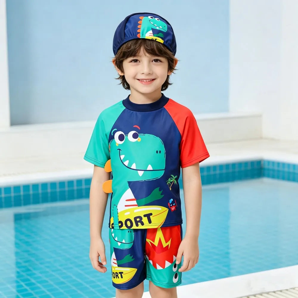 Boys Cartoon Swimwear 3 Piece Set for Ages 3 to 12