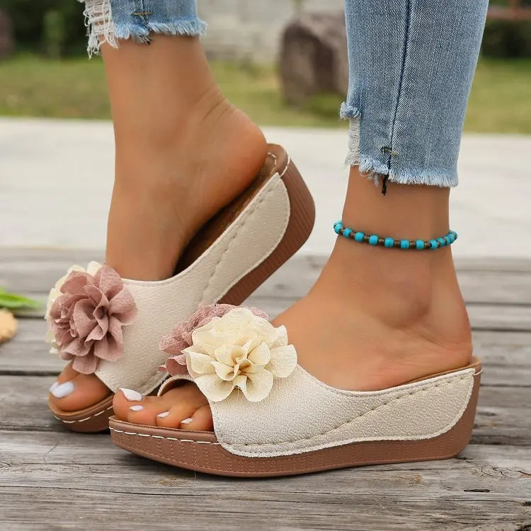 Comfortable Flower Wedge Sandals for Women by MALEY LifeStyle