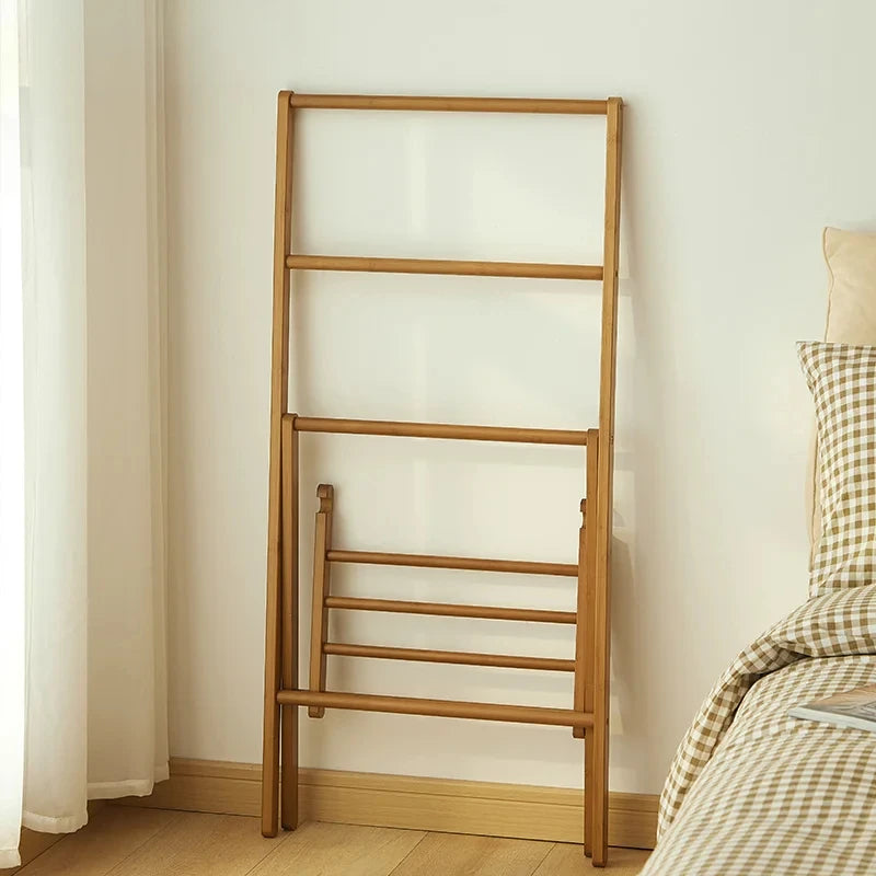 Brown Bamboo Bedside Clothes Rack for Bedroom Organization