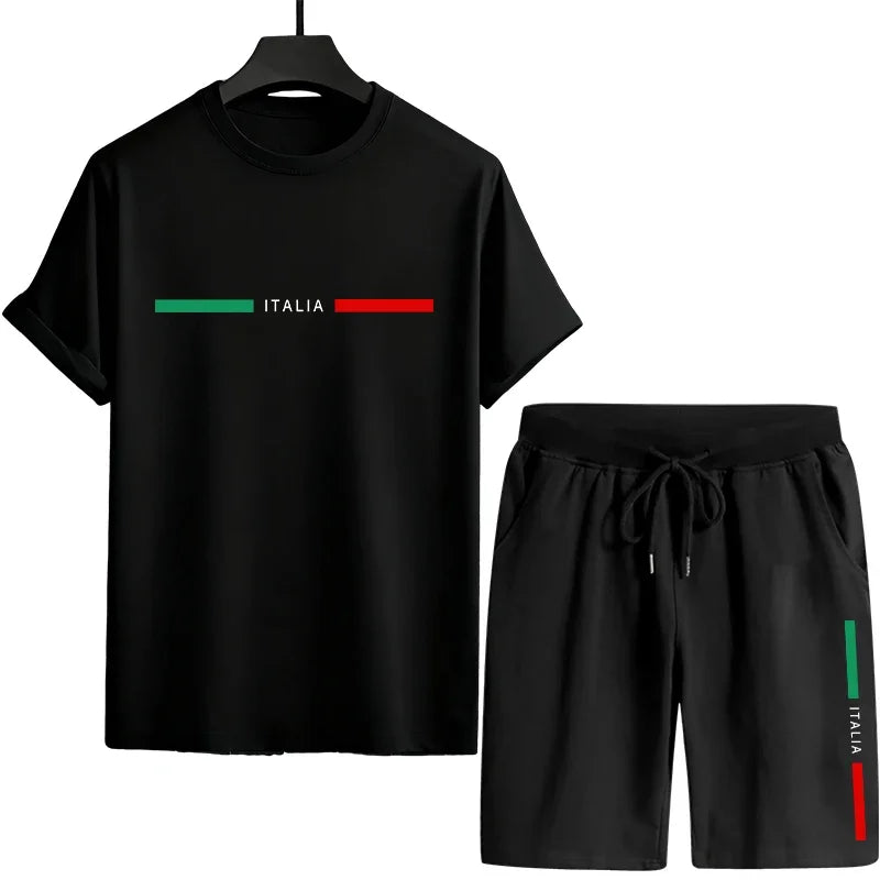 Men's Casual Polyester Tracksuit Tee and Shorts Set