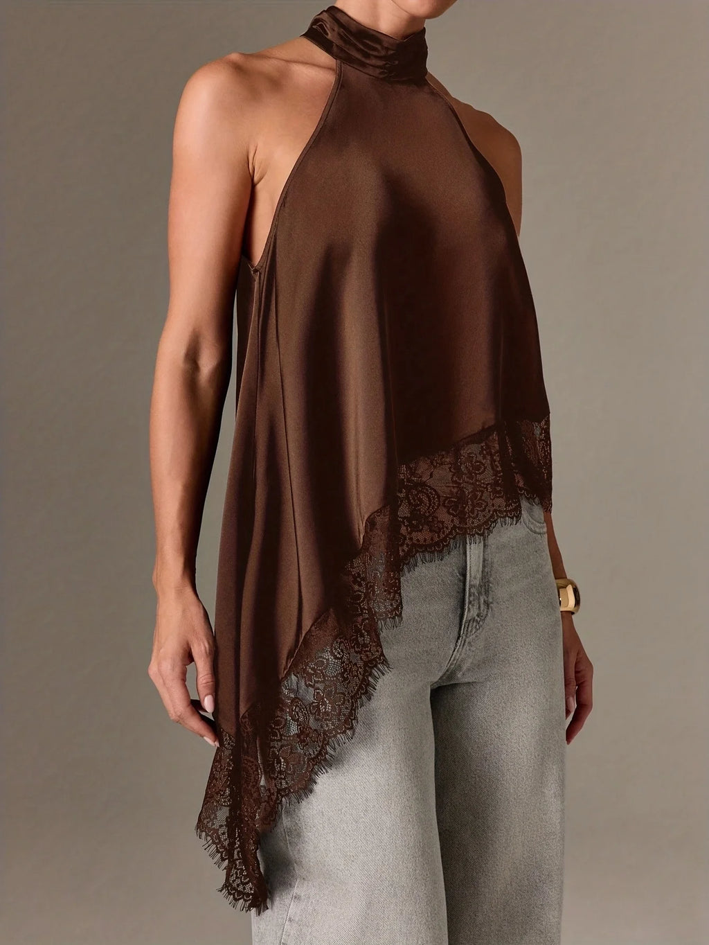 Chic Women's High-Neck Backless Halter Top in Polyester
