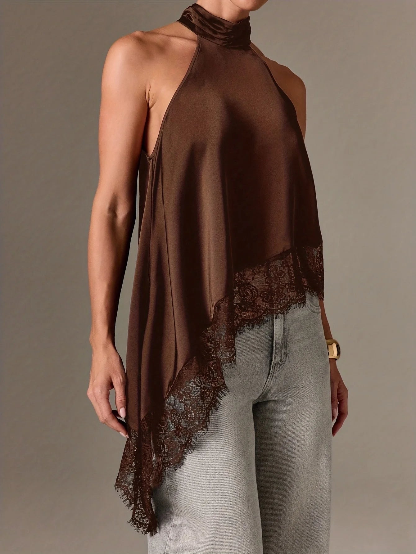 Chic Women's High-Neck Backless Halter Top in Polyester