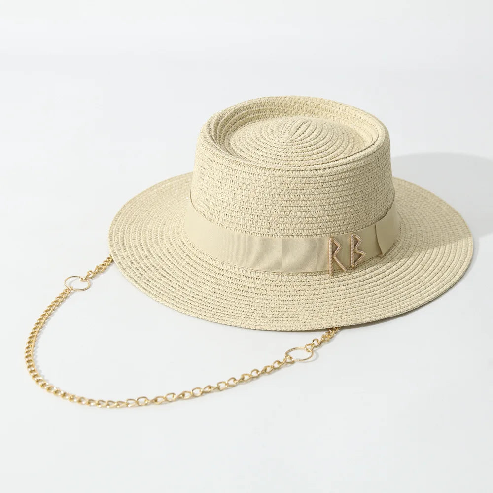 Elegant Women's Straw Sun Hat with Ribbon for Parties