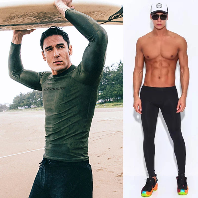 New Men Swimming T-shirt Swimsuit Beach UV Protection Rash Guard Diving Swimwear Long Sleeve Surfing Suit Surf Clothes Rashguard
