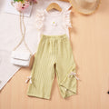 Girls' Summer Floral Set with Bow Pants for Ages 3-8