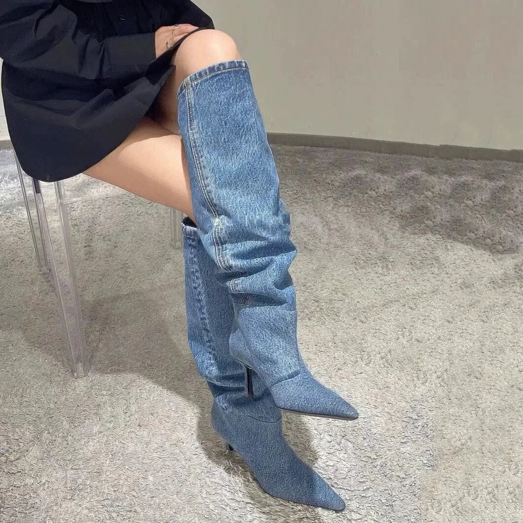 Stylish Knee High Canvas Cowboy Boots for Women by MALEY LifeStyle