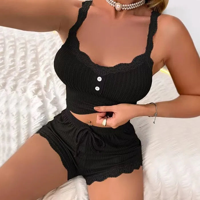 Chic Summer Pajama Set for Women with Spaghetti Straps
