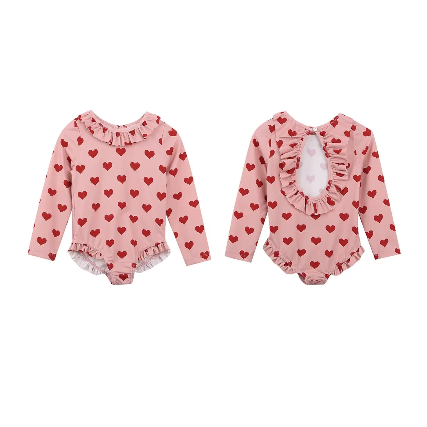 Cute Flower One-piece Long-sleeved Girls Swimsuit for Summer
