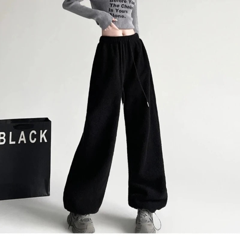 Women's High-Waist Wide-Leg Pants in Double-Sided Fleece