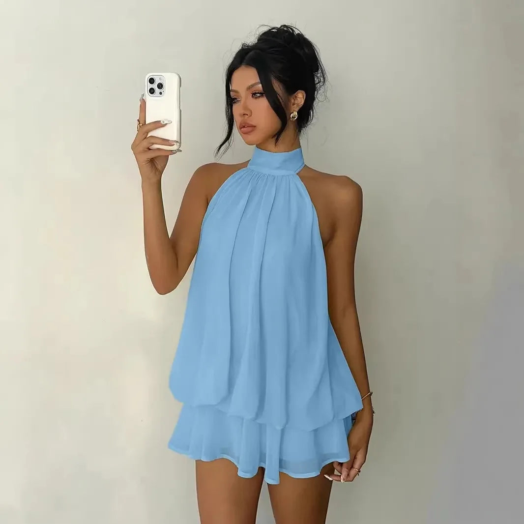 Elegant Women's A-line Beachwear Dress in Polyester