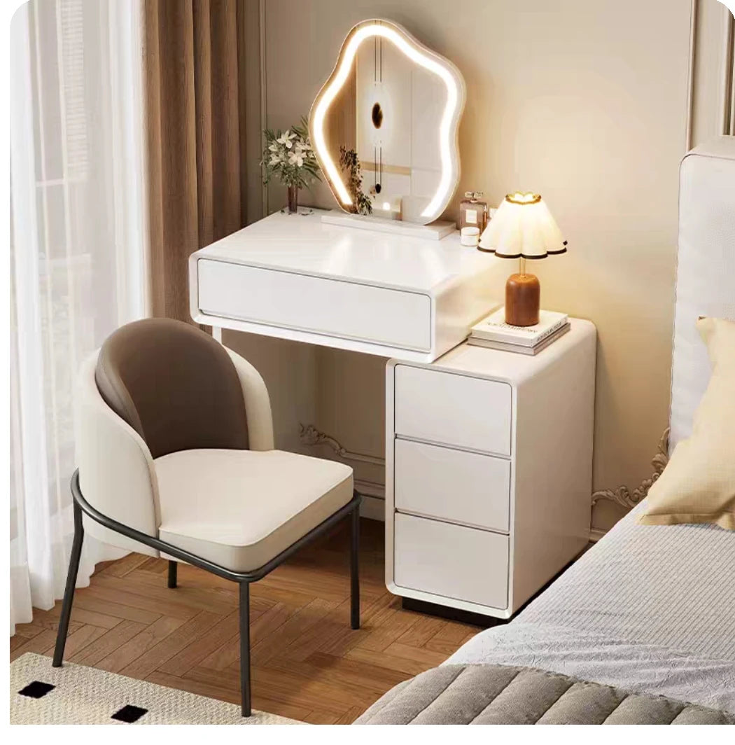 Luxury White Wood Dressing Table with Mirror for Women