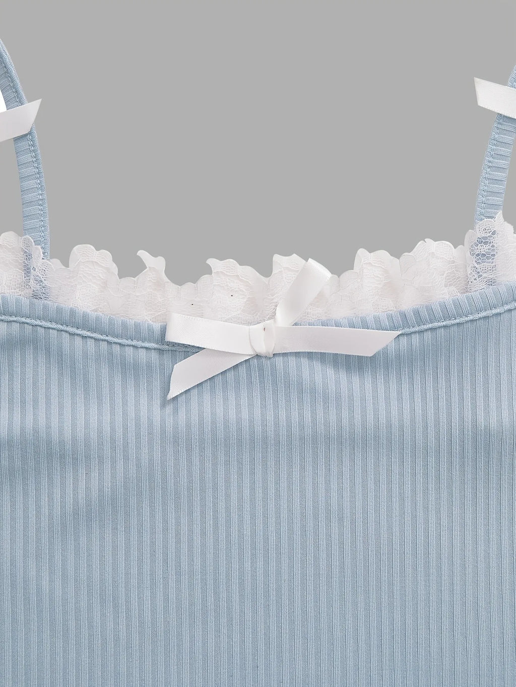 Girls Ribbed Cami Crop Tops with Lace Trim and Bow Detail